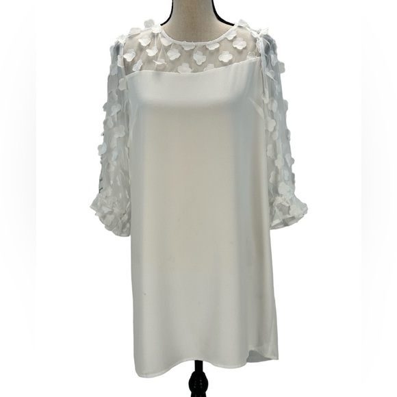 CeCe 3/4 Sheer 3D Flower Sleeve Mini Dress - Ivory - size Medium - Picture 1 of 11